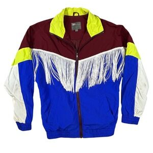 ASOS Colorblock Fringe Windbreaker Jacket Blue Burgundy Neon Yellow XXS